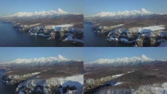 日本北海道知床雪原雪山自然风光航拍高清在线视频素材下载