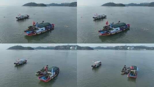 汕头海湾渔船航拍高清在线视频素材下载