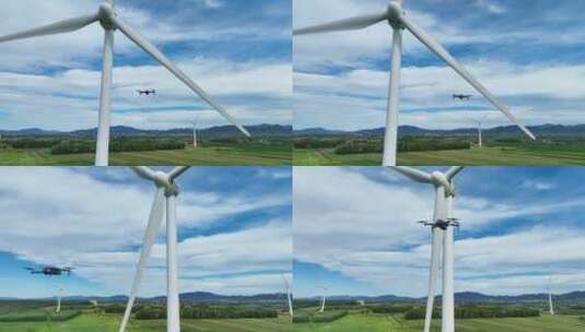 4K航拍无人机巡查风力发电机高清在线视频素材下载