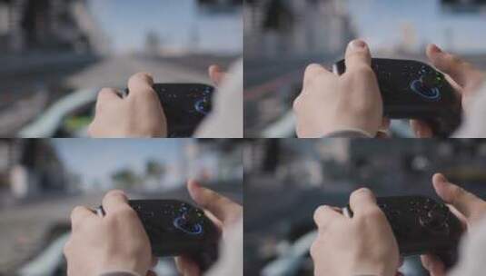 特写手人玩驾驶视频游戏控制器高清在线视频素材下载