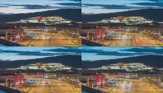 西藏拉萨市城市风景日落夜景延时高清在线视频素材下载