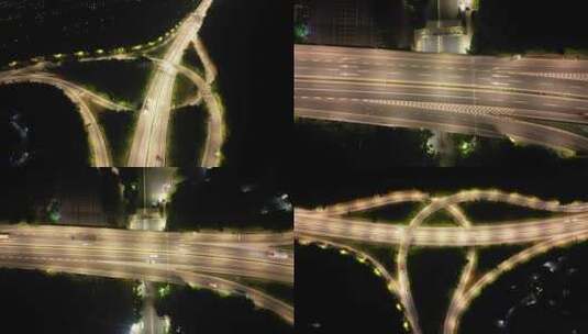 【合集】4K重庆北碚高速夜景车流航拍延时高清在线视频素材下载