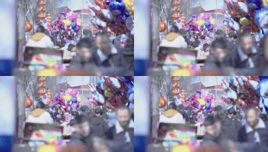 山西春节街景 采购年货 气球 路边摊高清在线视频素材下载
