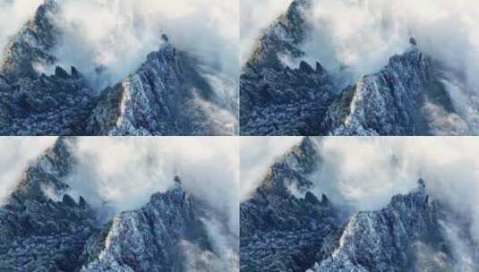 安徽黄山冬天雾凇云海日出奇观旅游黄山航拍高清在线视频素材下载
