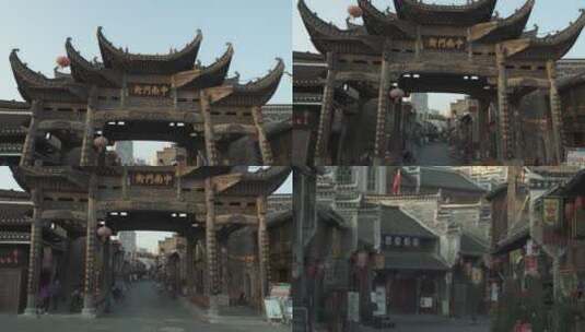 中南门古城木雕牌坊摇高清在线视频素材下载