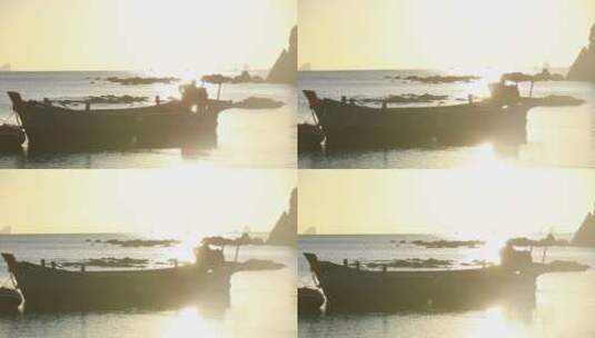 夕阳下唯美的渔船高清在线视频素材下载