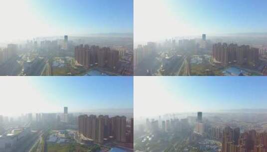 4K航拍_雾气下的西咸新区高清在线视频素材下载