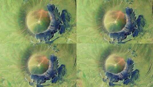 中国内蒙古乌兰察布乌兰哈达火山俯瞰航拍高清在线视频素材下载