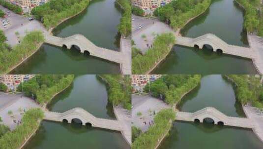 新疆沙雅县沙雁洲景观河石桥航拍素材高清在线视频素材下载