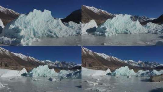 航拍一个人走在来古冰川的冰面上高清在线视频素材下载