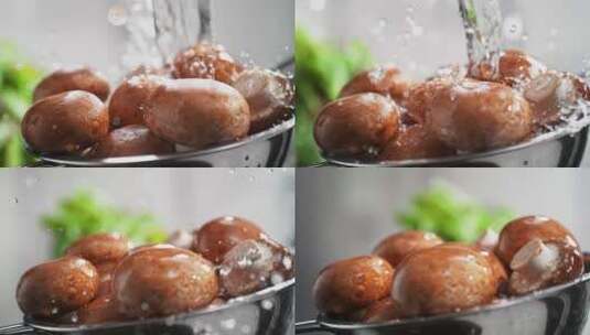 水洗盆中的蘑菇的画面特写高清在线视频素材下载