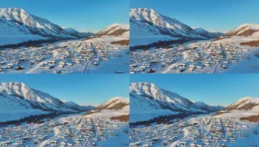 航拍新疆禾木村冬季雪景5高清在线视频素材下载