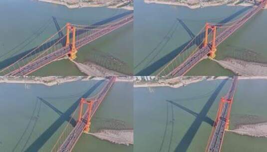 航拍晴天的武汉鹦鹉洲长江大桥高清在线视频素材下载