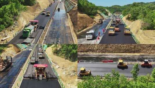 道路养护修路修高速摊铺沥青高速公路施工高清在线视频素材下载