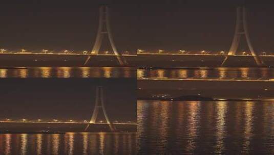 夜晚 多景别 江水 大桥 船只高清在线视频素材下载