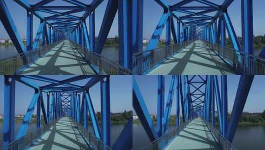 河流蓝色景观桥航拍高清在线视频素材下载