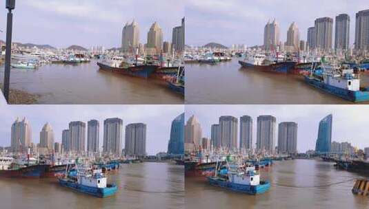 舟山岛沈家门渔港平移180全景高清在线视频素材下载