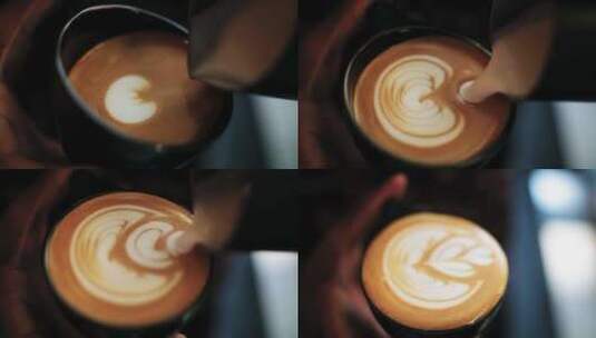 咖啡拉花艺术制作咖啡高清在线视频素材下载