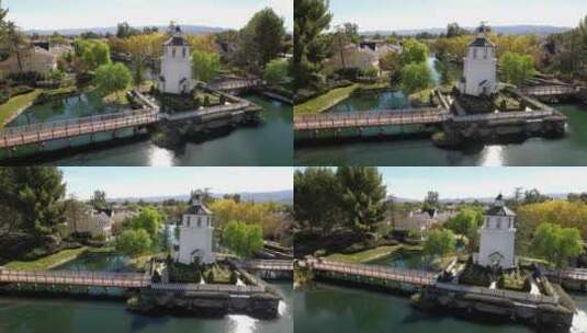 夏日加利福尼亚州圣克拉丽塔瓦伦西亚布里奇波特的灯塔——空中视差v高清在线视频素材下载
