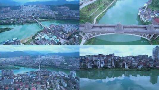 广西柳州三江寻江县城风光航拍高清在线视频素材下载