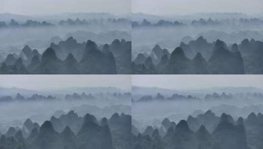 桂林山水群山清晨雾气茫茫一片高清在线视频素材下载