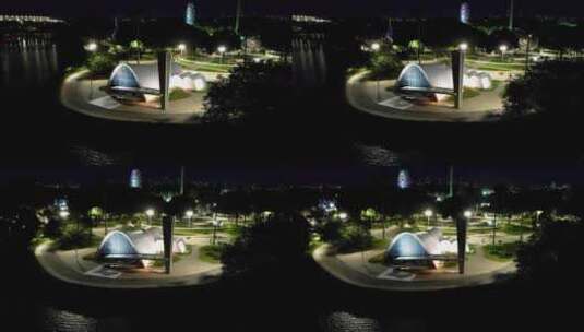 巴西贝洛奥里藏特米纳斯吉拉斯市中心历史中心的夜间空中景观，靠近amusem高清在线视频素材下载