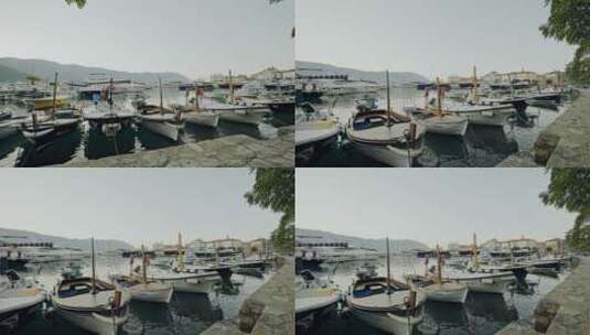 接近布德瓦黑山的停泊船只码头高清在线视频素材下载