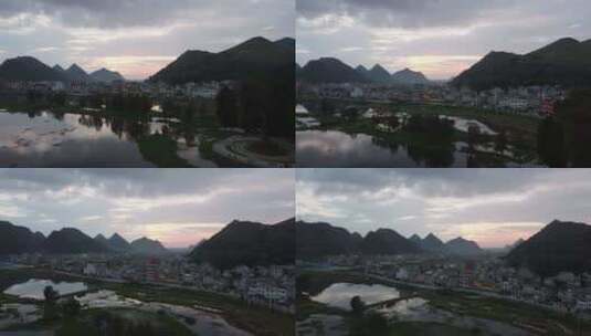 航拍贵州山水小镇夏日人文景观高清在线视频素材下载