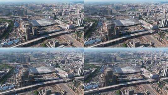 广州白云站火车站高铁航拍建设工程高清在线视频素材下载