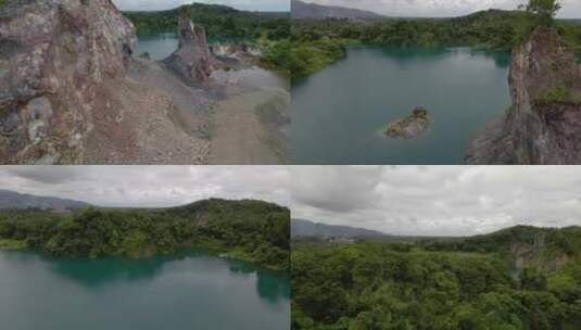 泰国水晶般清澈的湖泊和山景采石场的特写镜头。高清在线视频素材下载