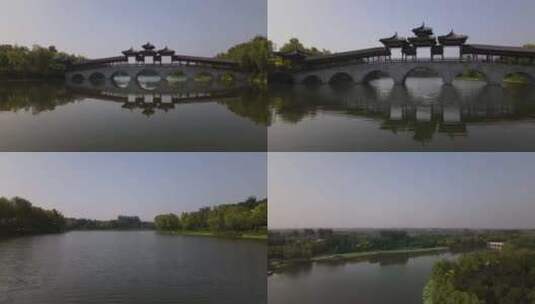 清晨湖面 桥下穿梭高清在线视频素材下载