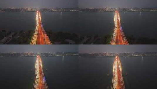 航拍杭州之江大桥夜景高清在线视频素材下载