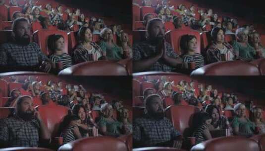 混血家庭在电影院看恐怖高清在线视频素材下载