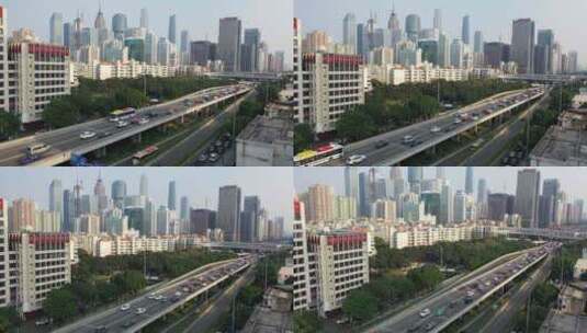 广州中山一立交桥车流交通高清在线视频素材下载
