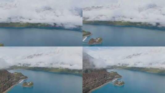 航拍雪后的西藏林芝巴松措云雾缭绕高清在线视频素材下载