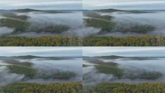 航拍山脉河流云雾缭绕高清在线视频素材下载