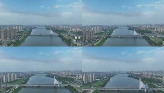上饶市信江航拍上饶大桥信江两岸河流风光高清在线视频素材下载