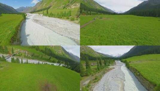 航拍夏塔国家森林公园森林雪山河流峡谷高清在线视频素材下载