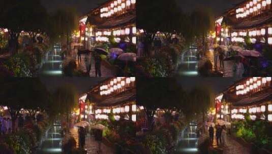 云南丽江古镇束河古镇夜晚夜市商业街步行街高清在线视频素材下载