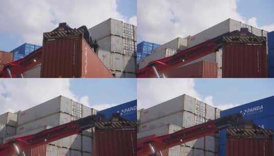 起重机在集装箱码头堆场装卸集装箱高清在线视频素材下载