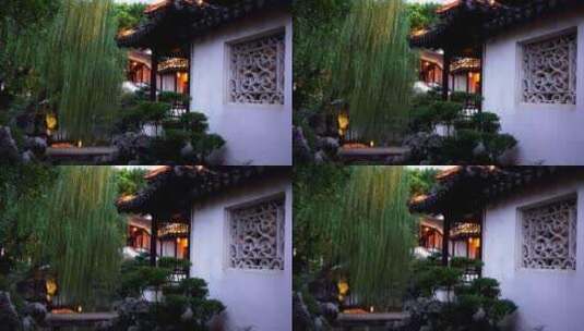 南京瞻园传统园林中式庭院的夜景风光高清在线视频素材下载