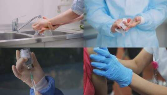 新冠疫苗接种前医生洗手消毒高清在线视频素材下载