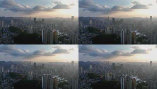 航拍清晨贵州贵阳城市中心高楼大厦城市风光高清在线视频素材下载