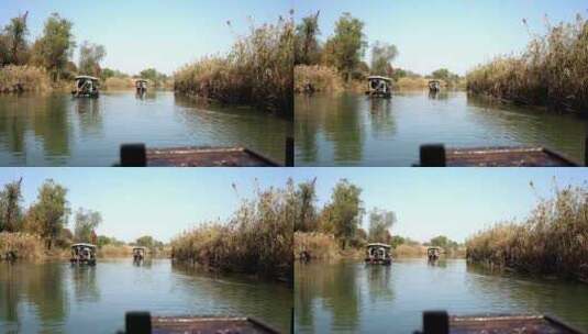 中国杭州西溪湿地摇橹船手摇船高清在线视频素材下载