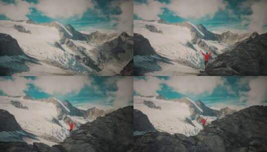 登上者攀登人雪山展望未来高清在线视频素材下载