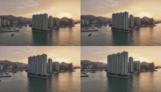 香港海怡半岛清晨航拍高清在线视频素材下载