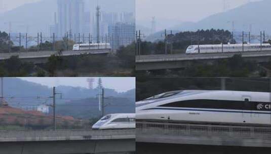 和谐号高铁、动车掠过深圳光明区高清在线视频素材下载