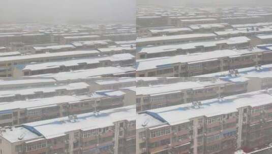 大雾下雪城镇居民区下摇高清在线视频素材下载