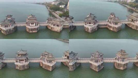 航拍潮州广济桥高清在线视频素材下载