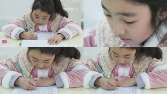 小女孩写作业写寒假作业练字硬笔书法高清在线视频素材下载